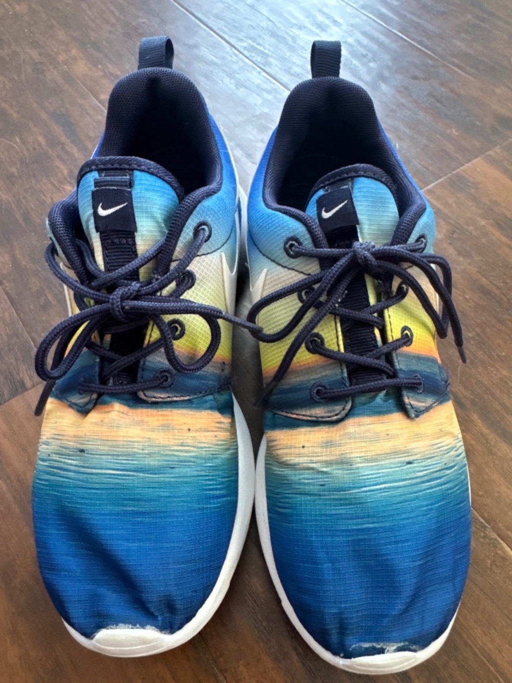 Men Youth Nike Roshe Run Sunrise Sneakers Blue Yellow Water Horizon Sz 4